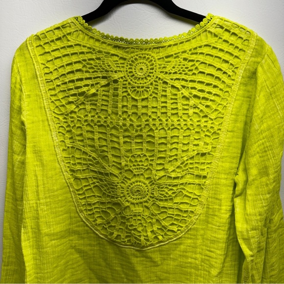 Soft Surroundings Neon Yellow Gauze Crochet Back Top size L nwt - Picture 5 of 10